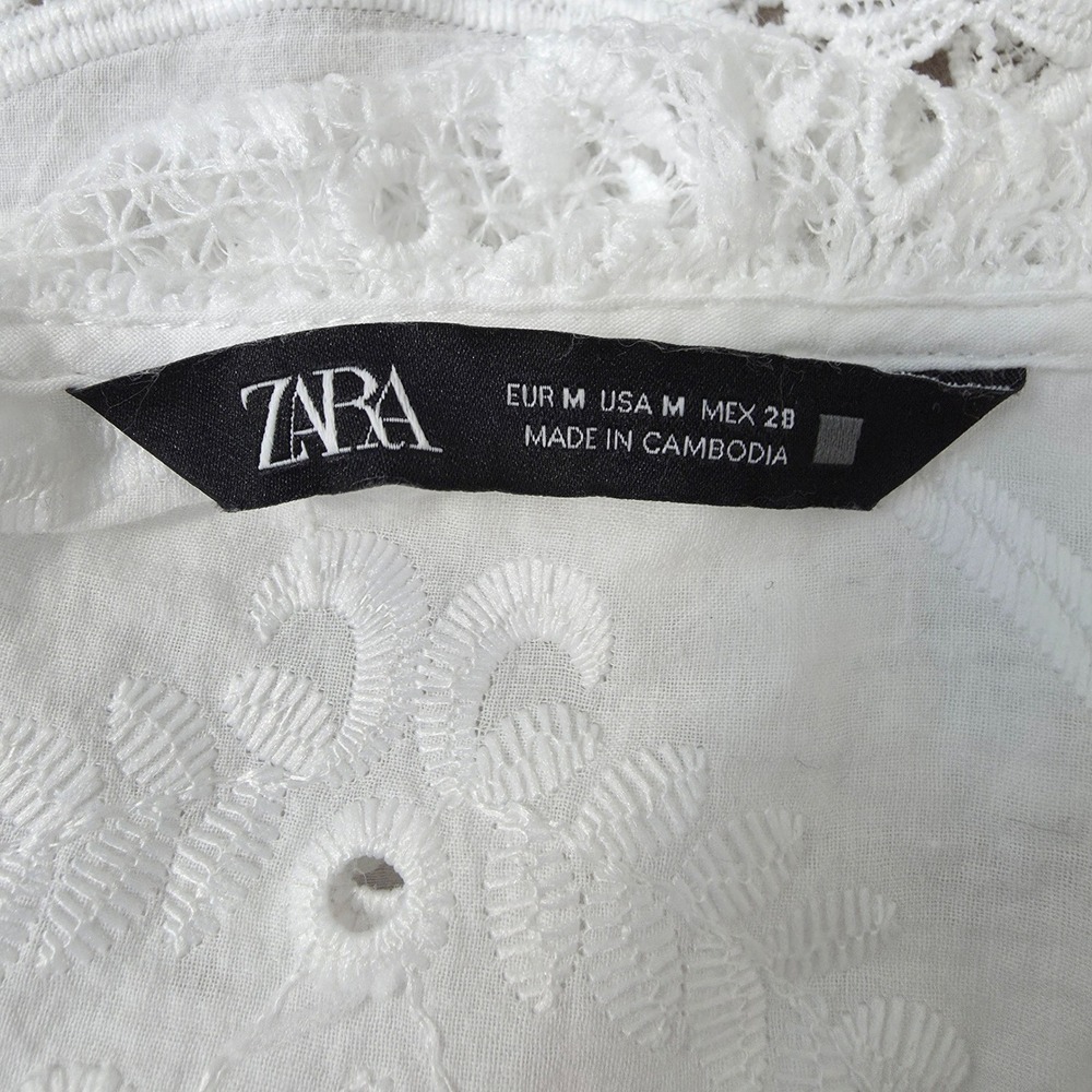 Zara Lace Eyelet Ruffle Top Sz M Embroidered Crop Boho Cottage Country Cami Tank - Picture 6 of 10